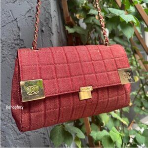 Chanel Vintage Denim Chocolate Bar Quilt Single Flap Shoulder Bag